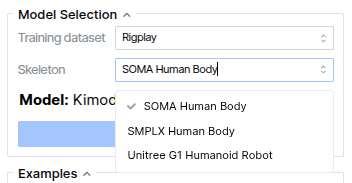 Model selection UI