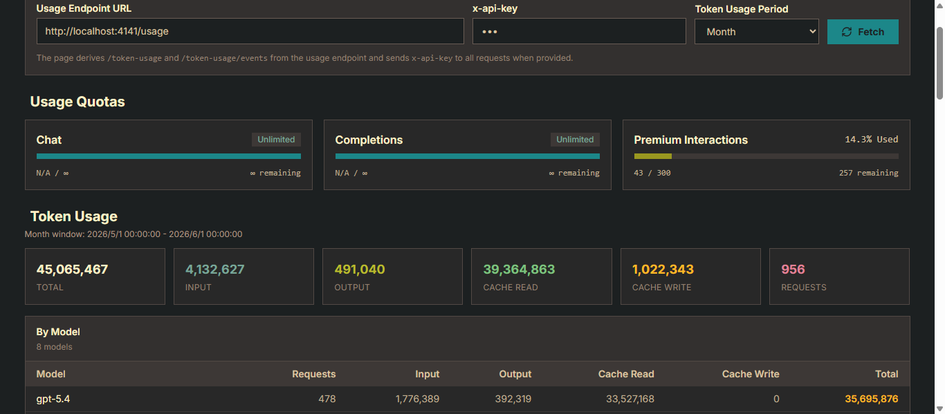 Copilot API Usage Viewer 页面